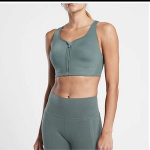 Athleta Advance Zip Front Bra Metropolis Grey, Green Bra Size 34DD